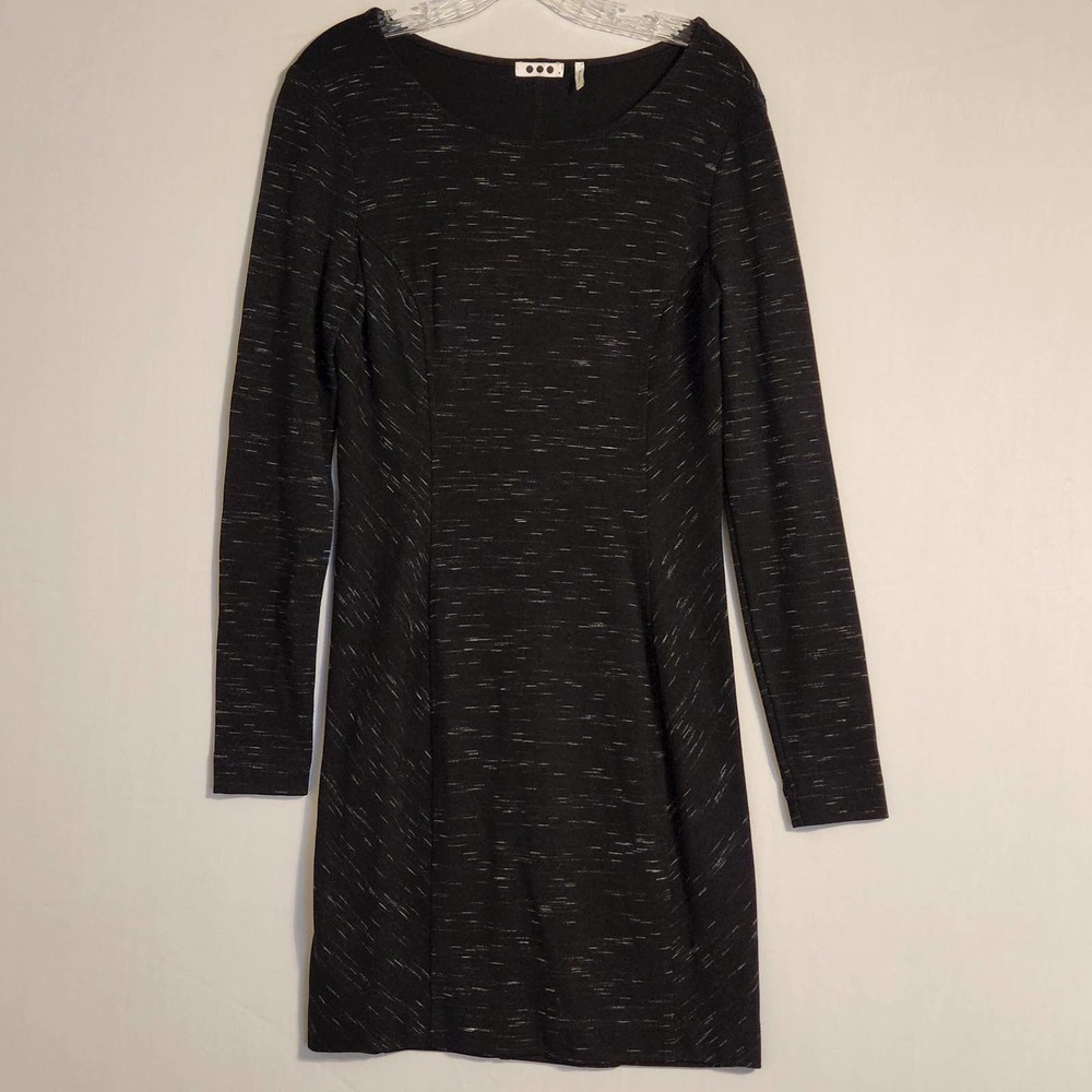 Three Dots Womens Black Heathered Sheath Dress Size M Stretch Ponte Knit Knee